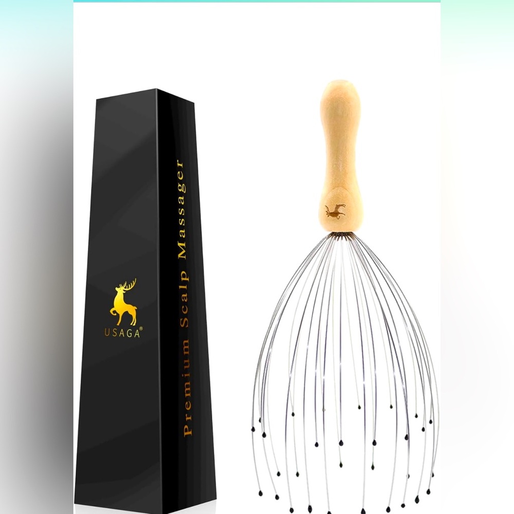 32 Fingers Head Scalp Massager for Relaxing with Wood Handle